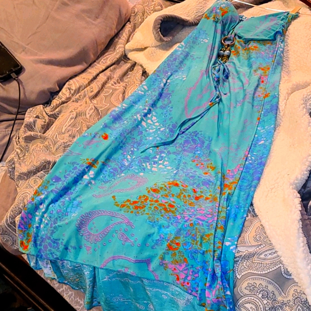 Boho purple and turquoise strapless summer dress